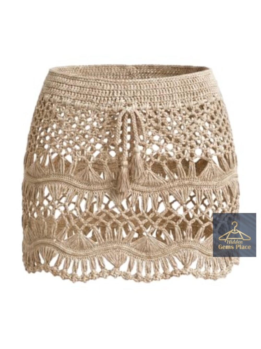 Crochet Cover Up Skirt Mini Beach Drawstring Waist Sheer Swimwear